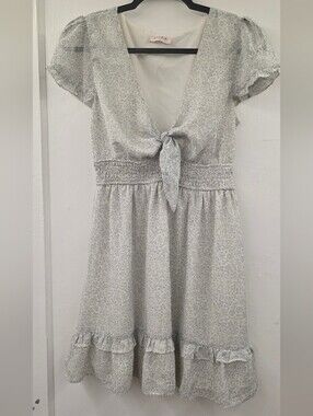 Storia Floral Tie-front Smocked Mini Dress Blue Floral M